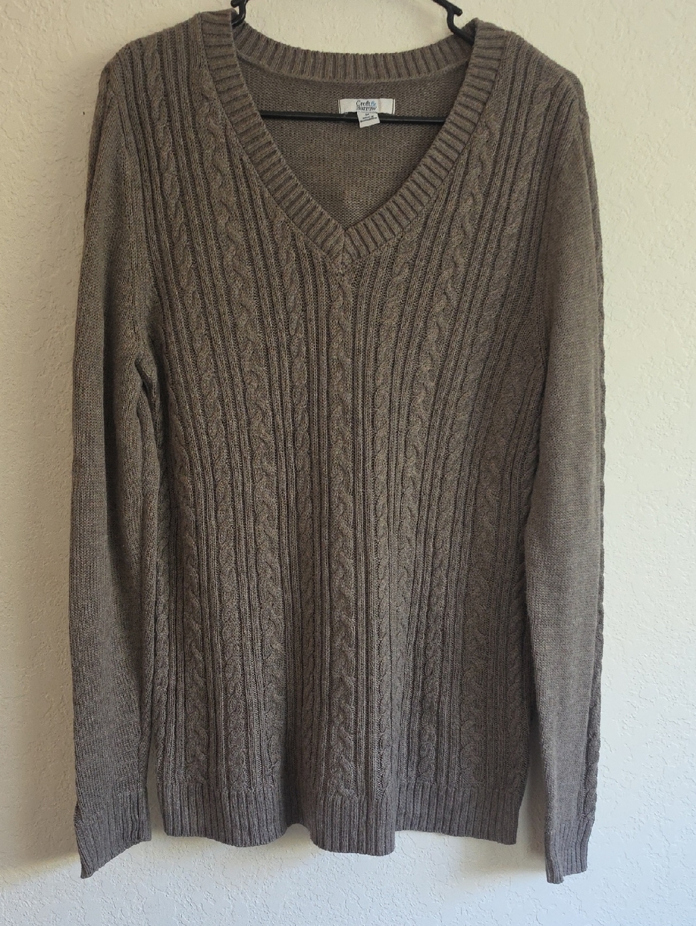 croft & barrow Taupe Cable-Knit V-Neck Sweater